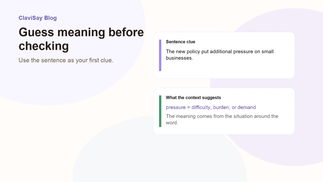 Using sentence clues to guess a word meaning before checking