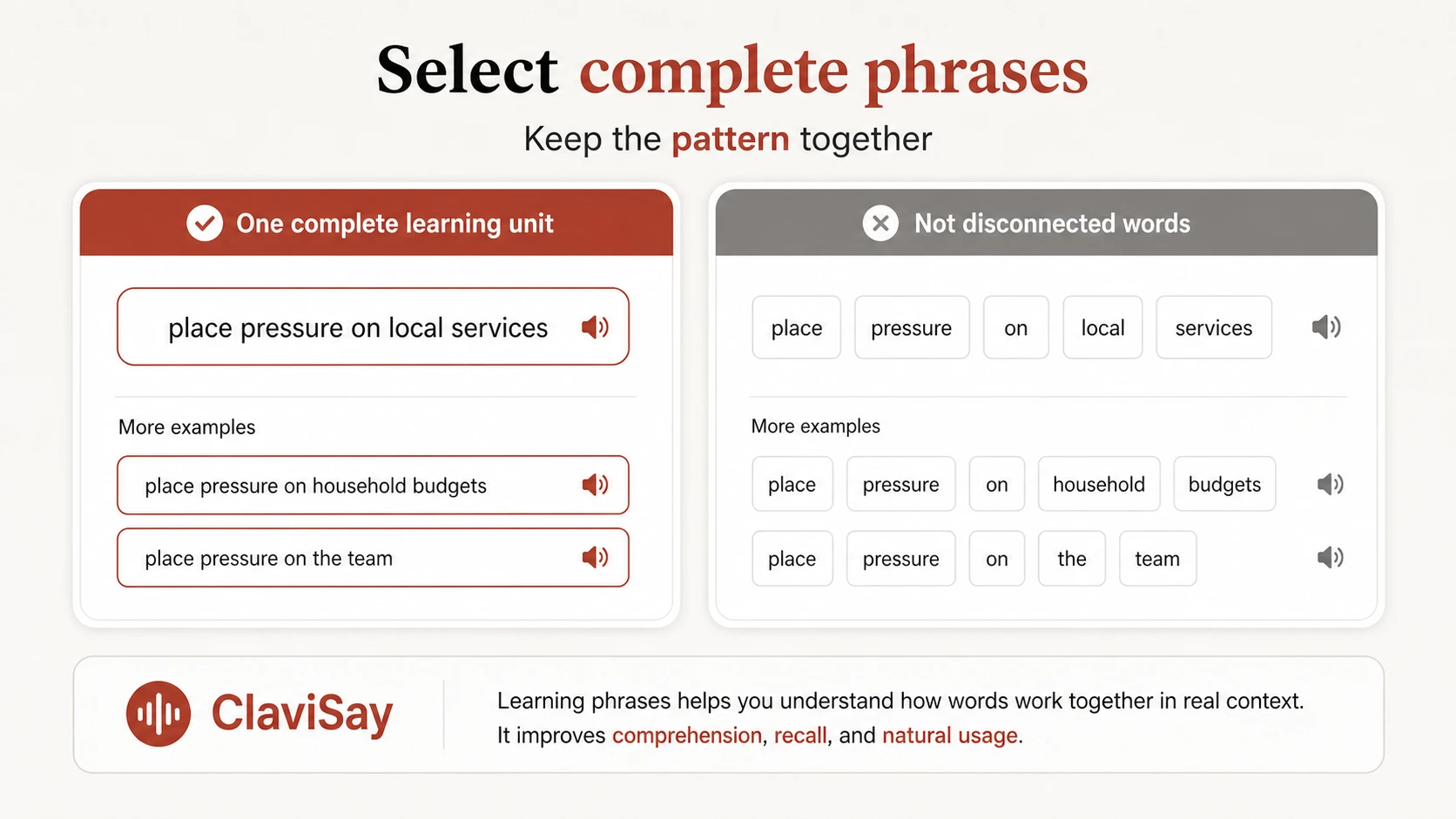 Vocabulary entry preserving a phrase, source sentence, meaning, pattern, and personal example