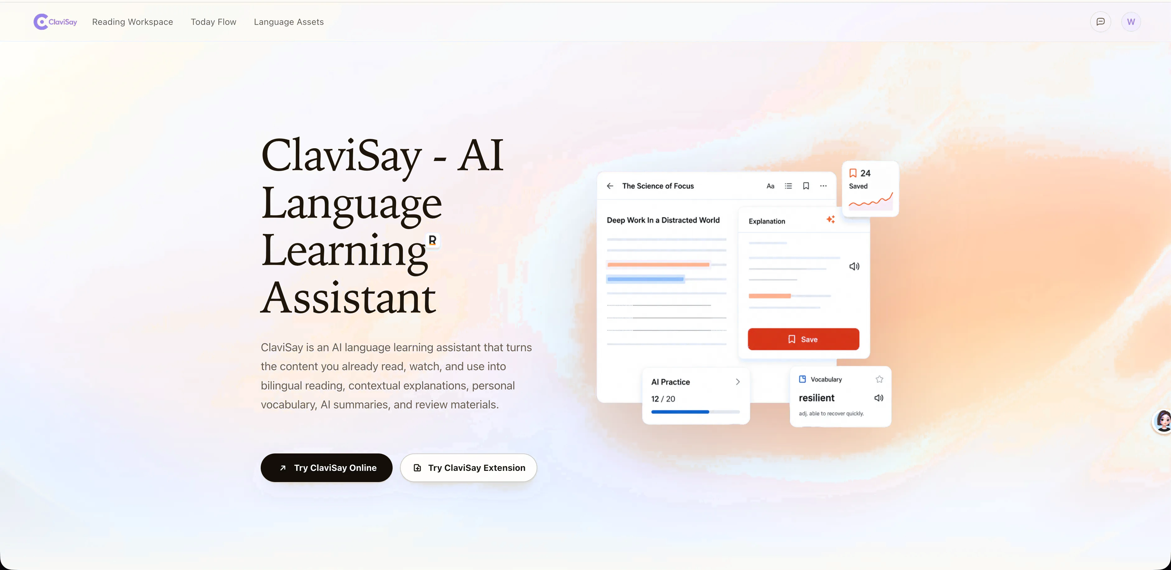 ClaviSay AI language learning assistant interface