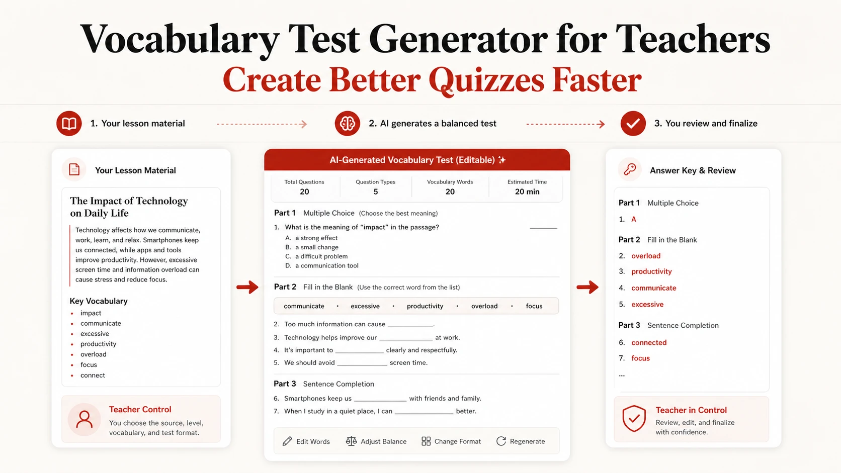 Balanced vocabulary test blueprint for teachers