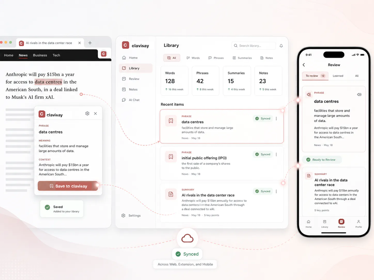 Sync across Web, Extension, and Mobile