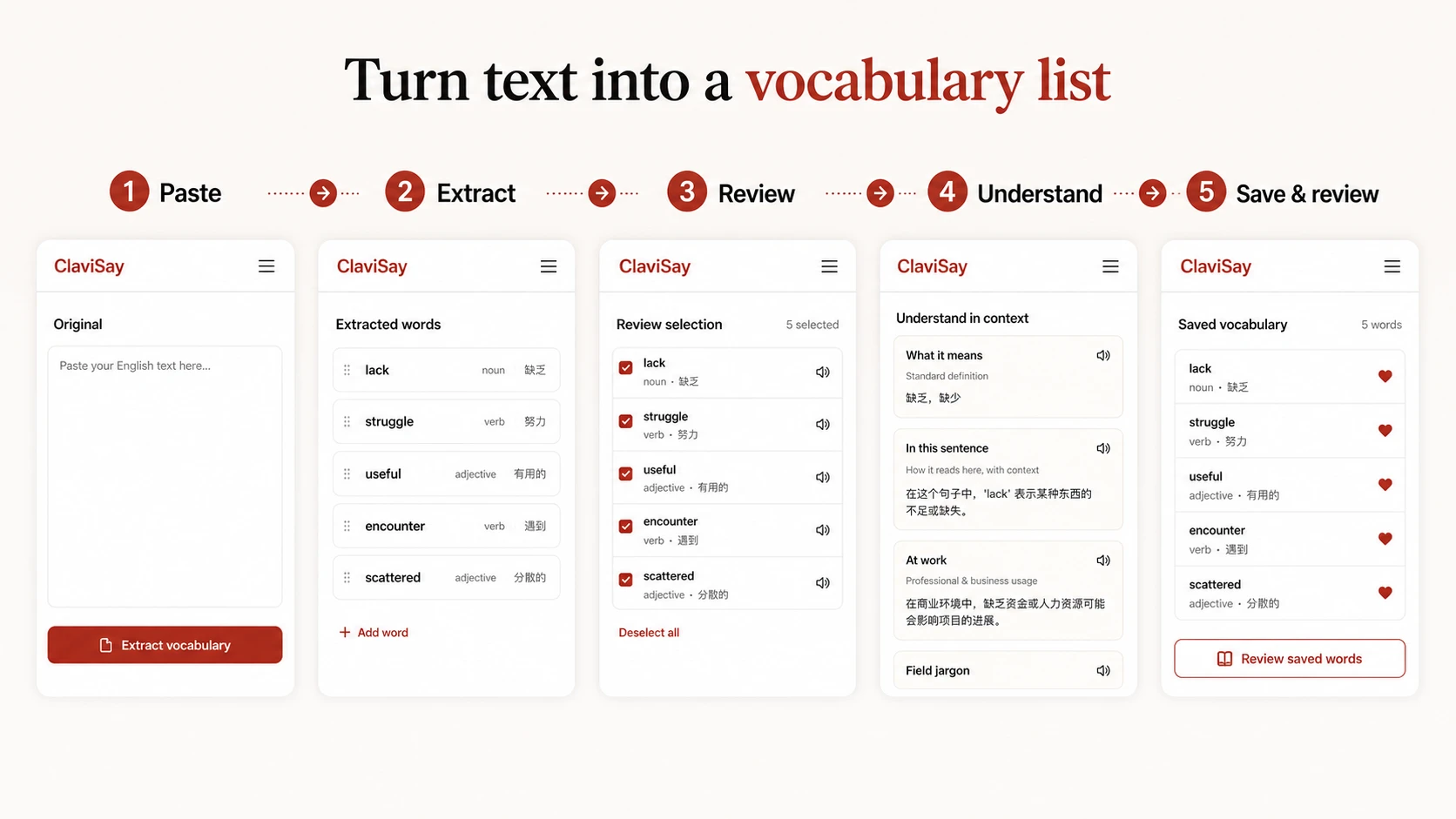How to turn text into a vocabulary list