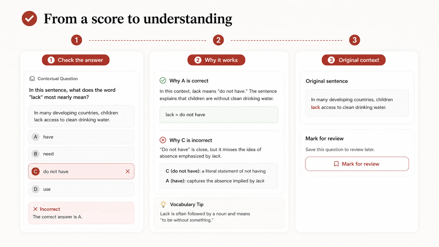 Vocabulary quiz answer explanation